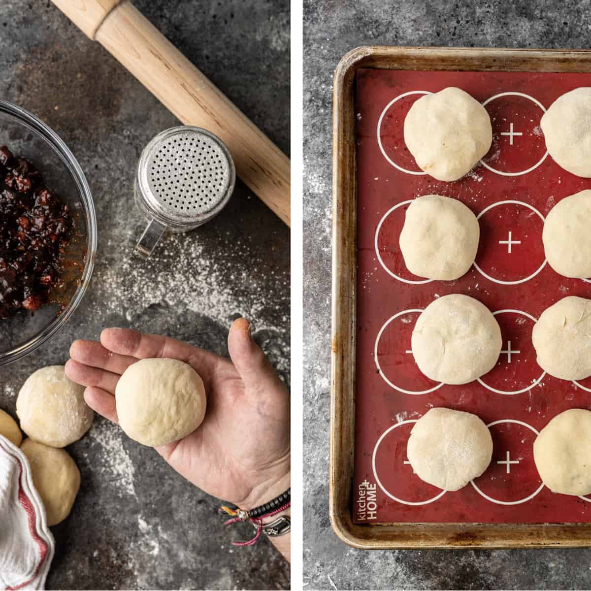 photo collage shows how to form Chinese bbq pork buns
