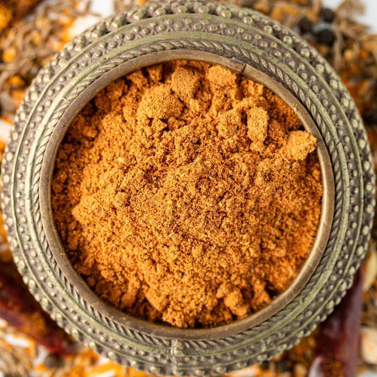 overhead image of ground Ethiopian spices in small dish