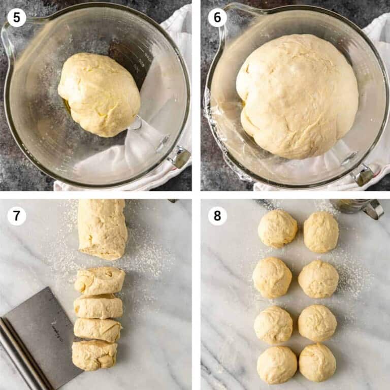 photo collage shows 4 steps in the process of making Armenian flatbread