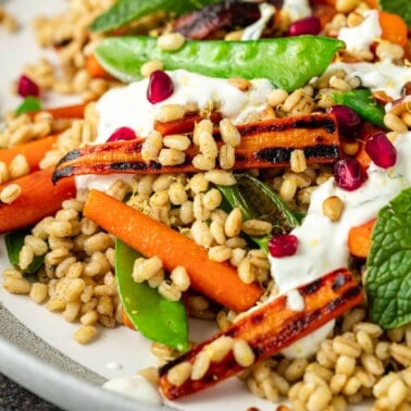 Mediterranean Barley Salad woth pomegranate seeds and mint