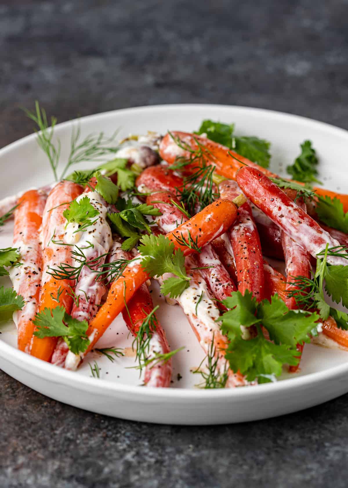 baby carrot recipe made with heirloom steamed carrots and yogurt sauce