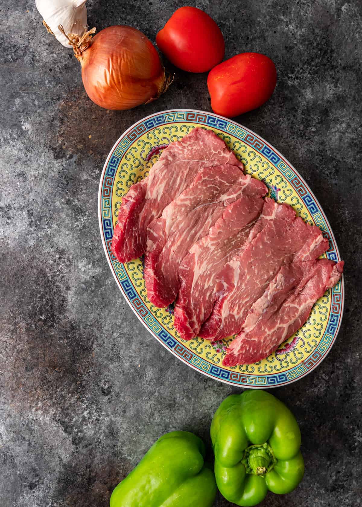 overhead: steak needed for this pepper steak recipe