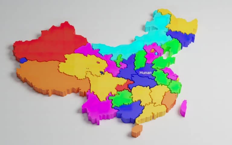 hunan province of china labeled on map