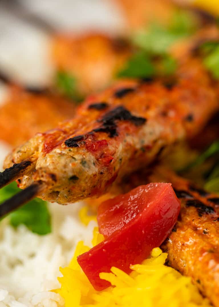 closeup: grilled ground meat on skewers