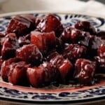 Hong Shao Rou (Pork Belly Recipe) on blue and white plate