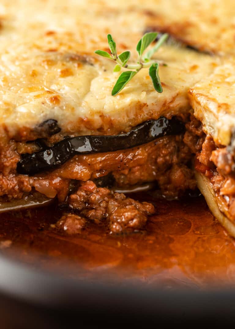 view of the different layers of Eggplant Moussaka