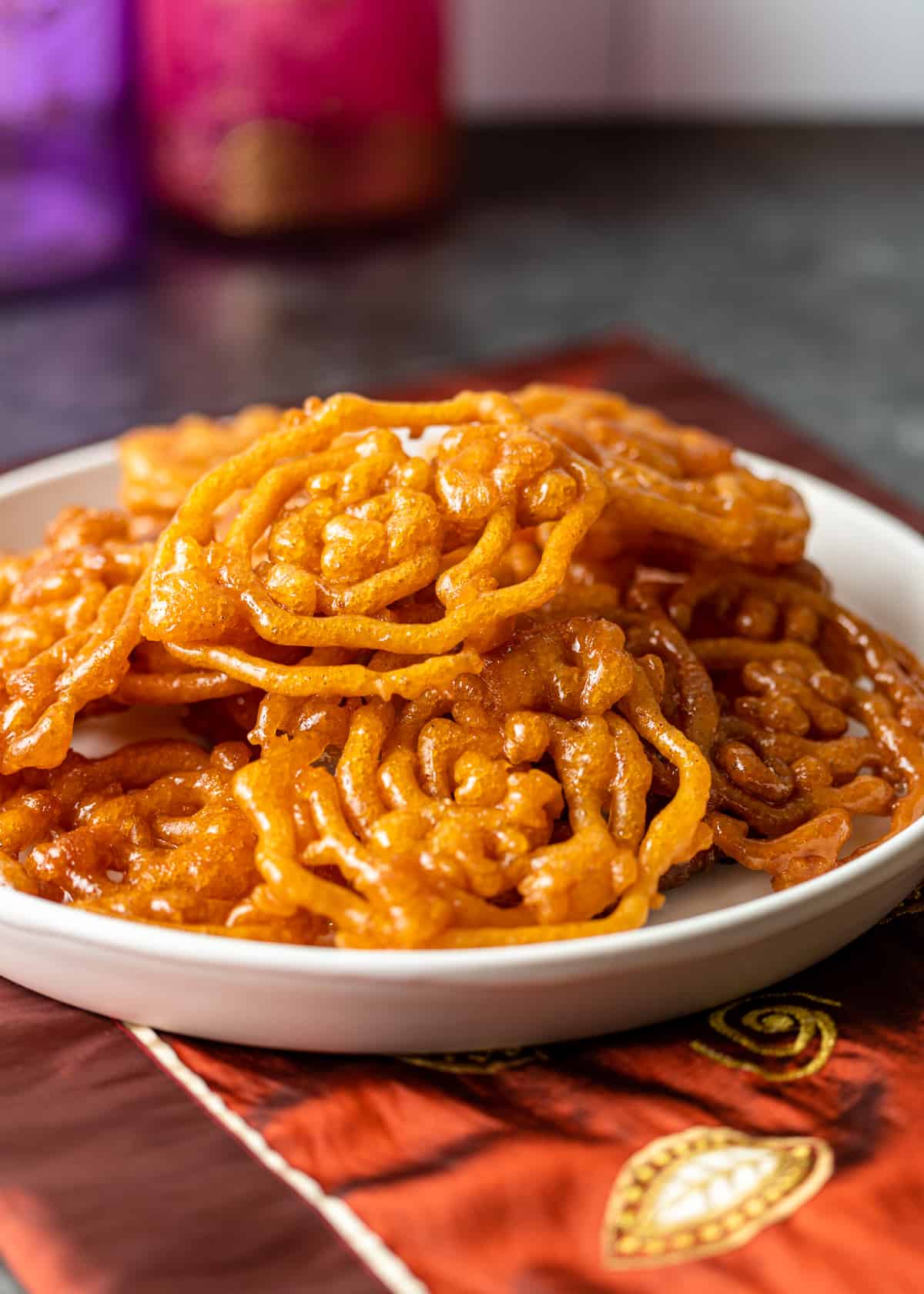 plate filled with a mound of jalebi