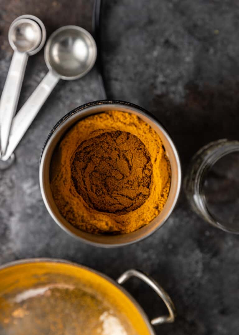 overhead view of Curry Powder Recipe in a jar