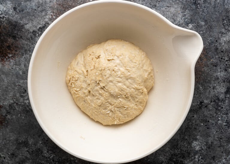 pide bread dough in a bowl that has risen
