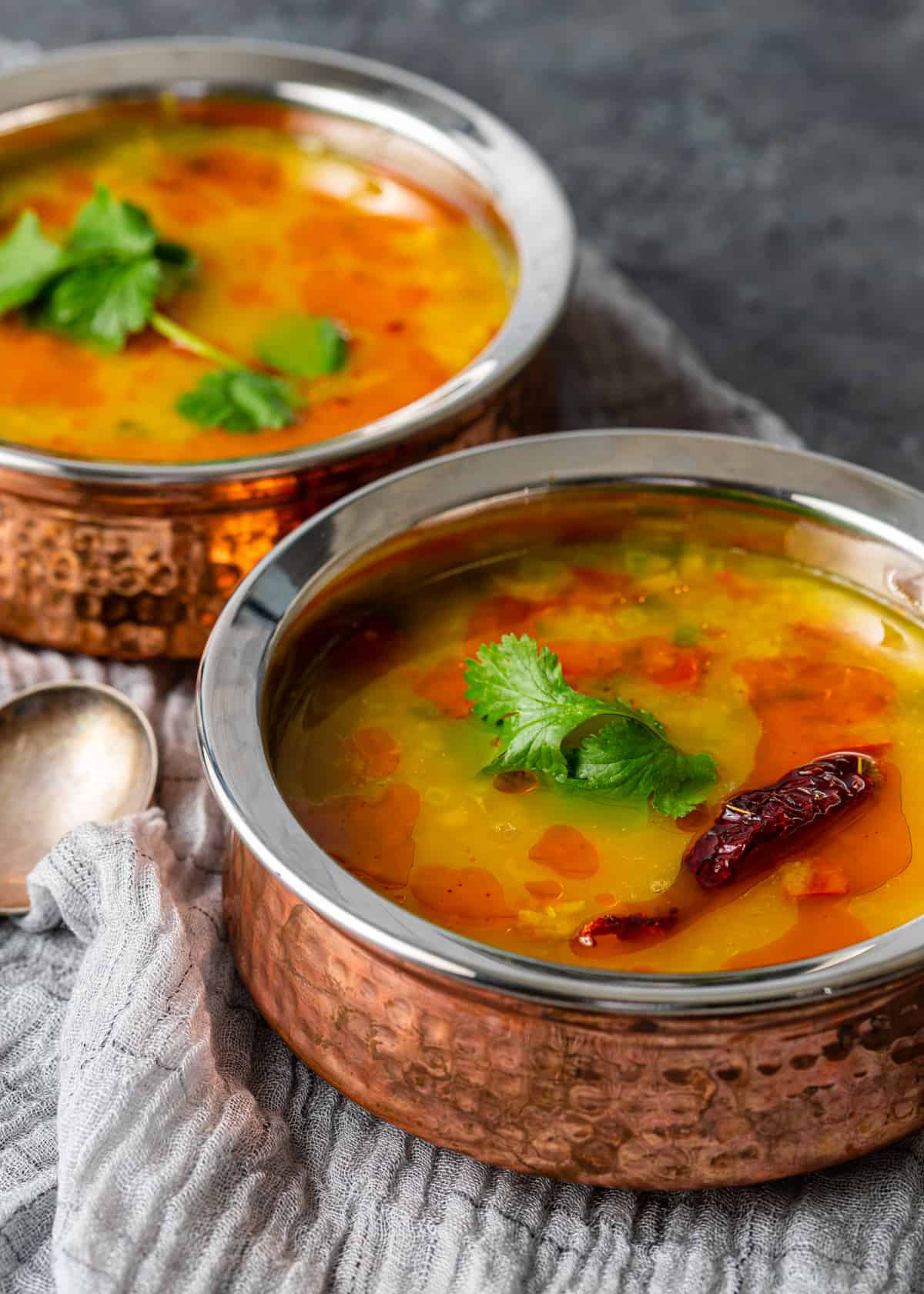 sideview of Dal Tadka in bowls