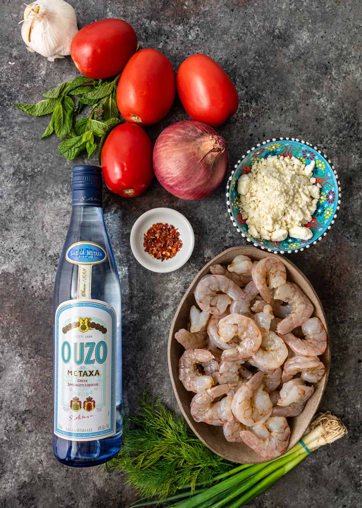 ingredients to make greek shrimp saganaki