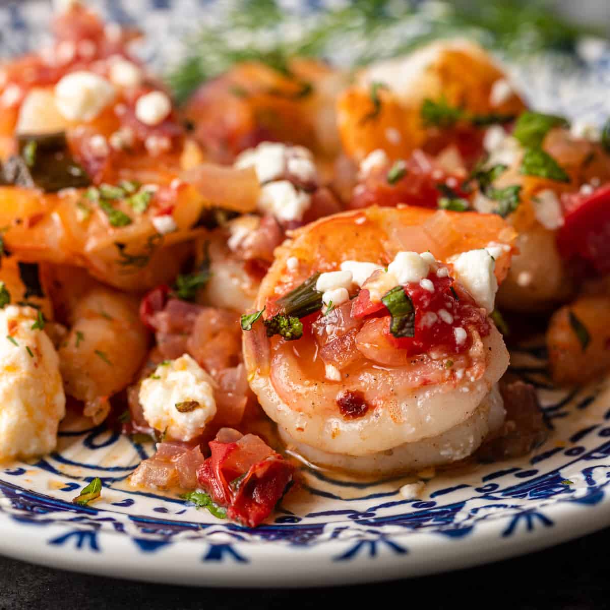 greek shrimp saganaki on a plate