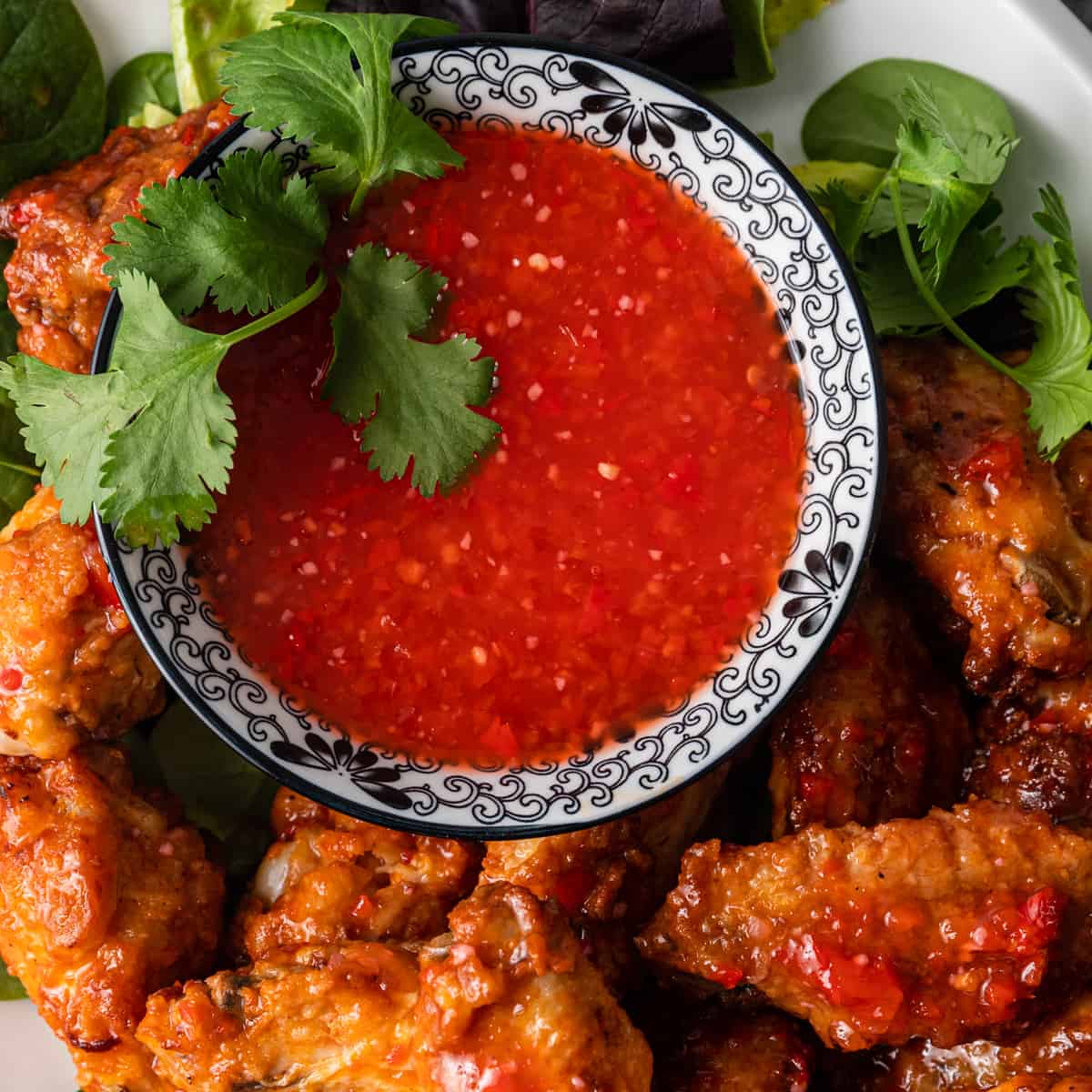 Sweet Chili Sauce in a black and white bowl