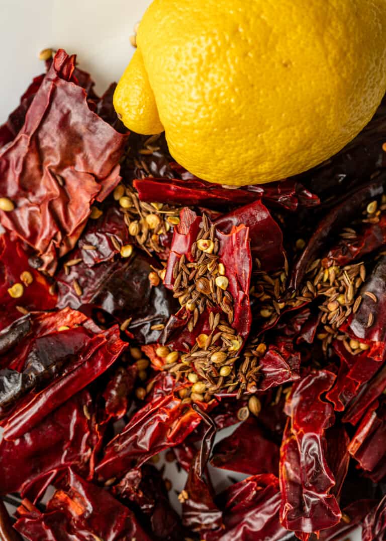 whole lemon with spices and cooked chilis