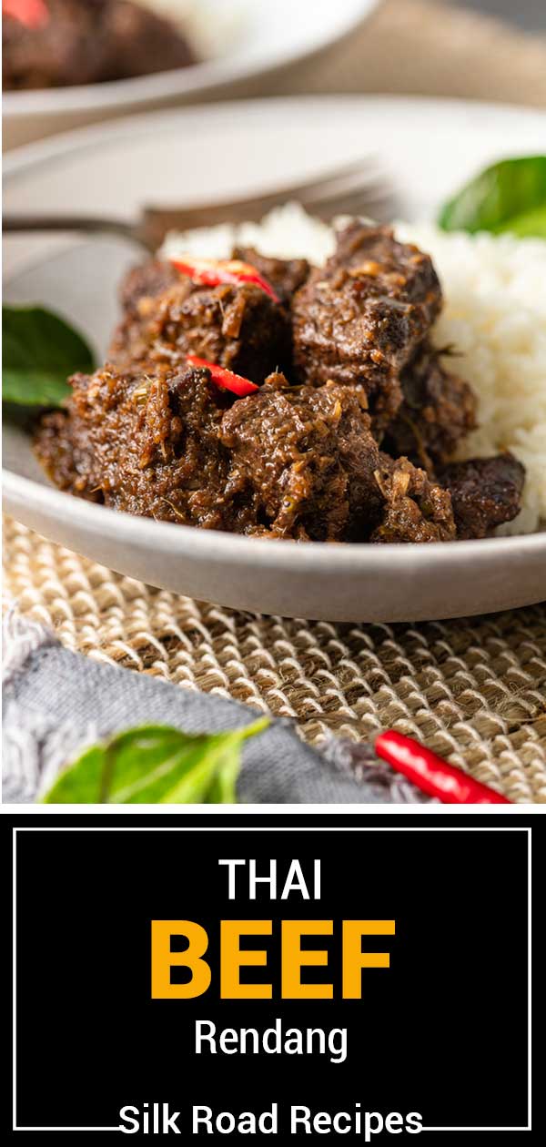 side view of Beef Rendang Curry in a bowl