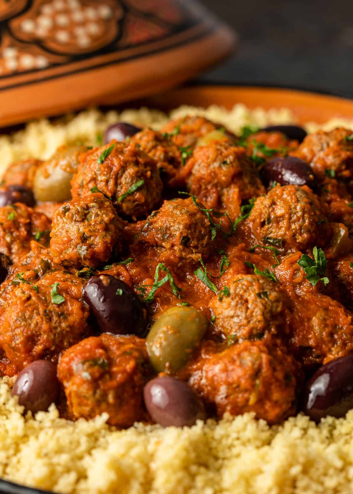 closeup of Moroccan Meatballs on a platter