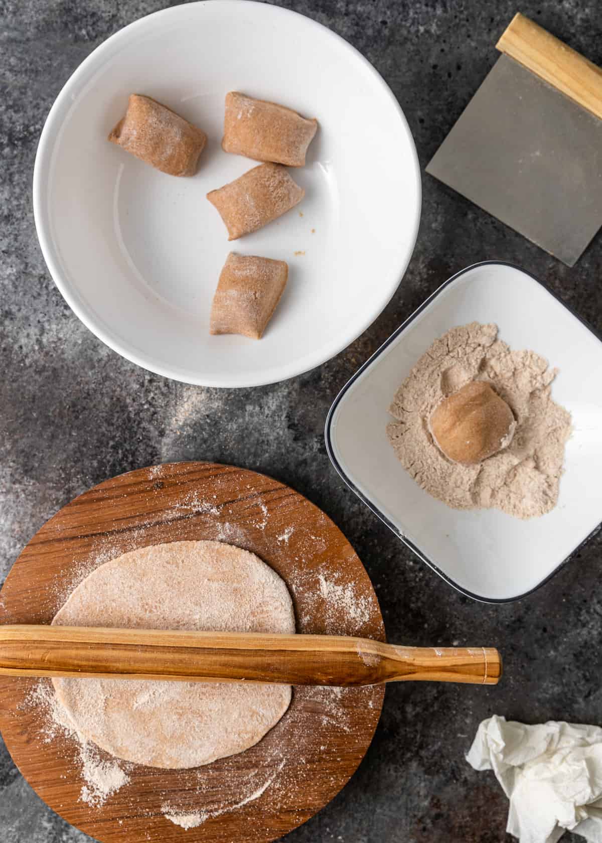 rolling out flatbread dough