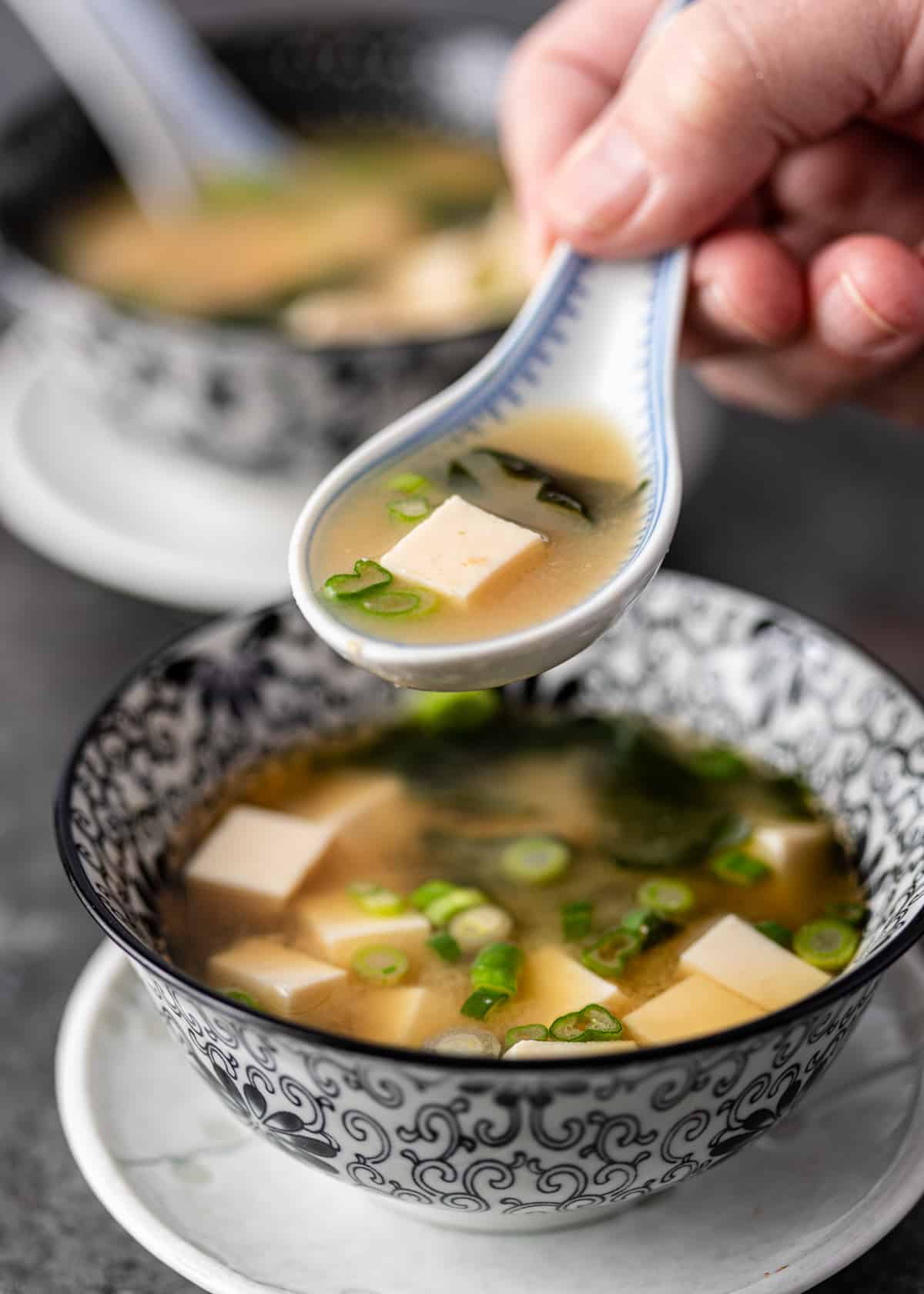 spoon with miso soup