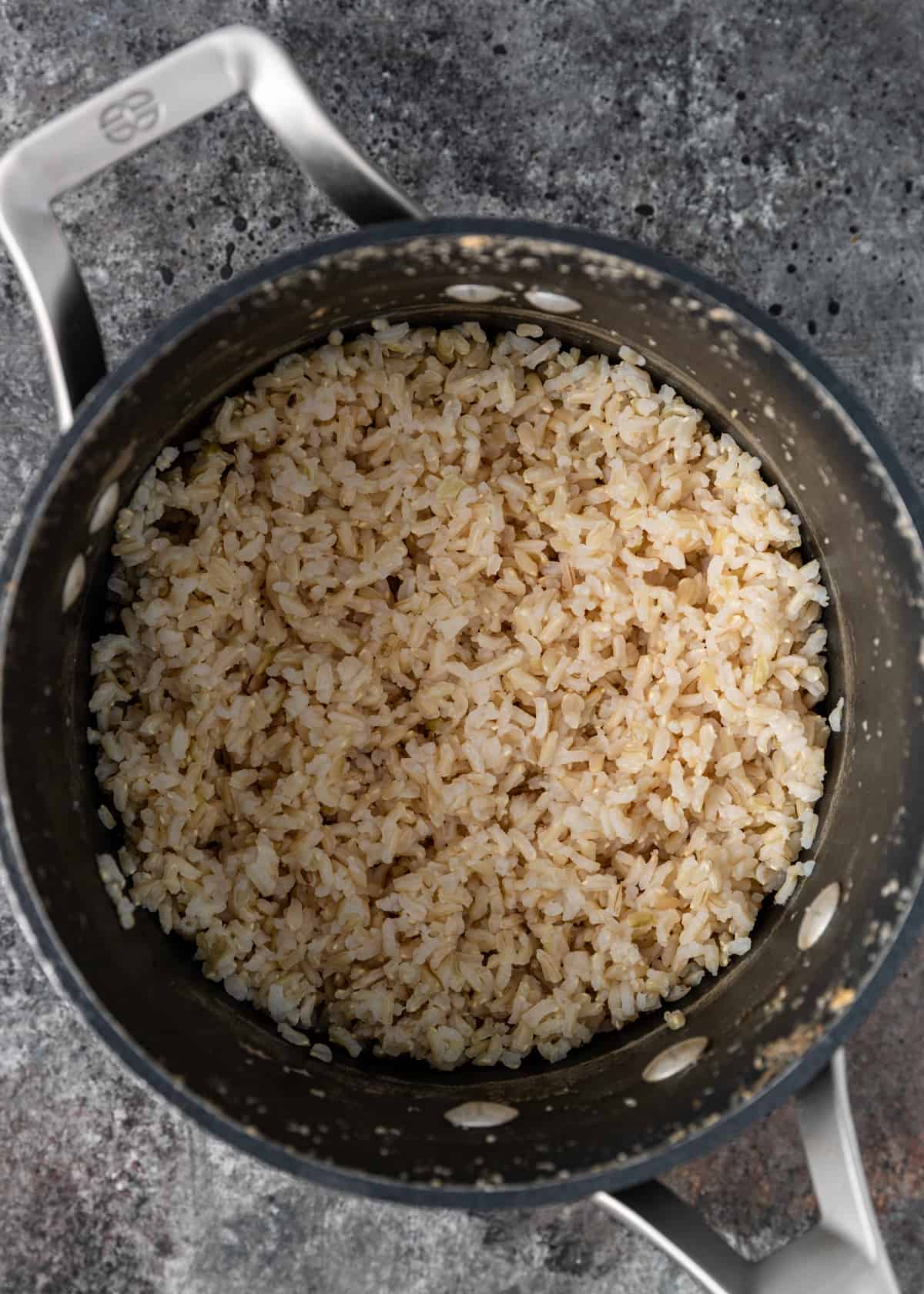 brown rice in pan