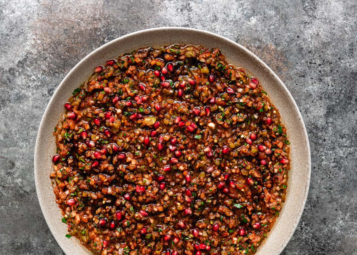 overhead: a large bowl full of Turkish salsa
