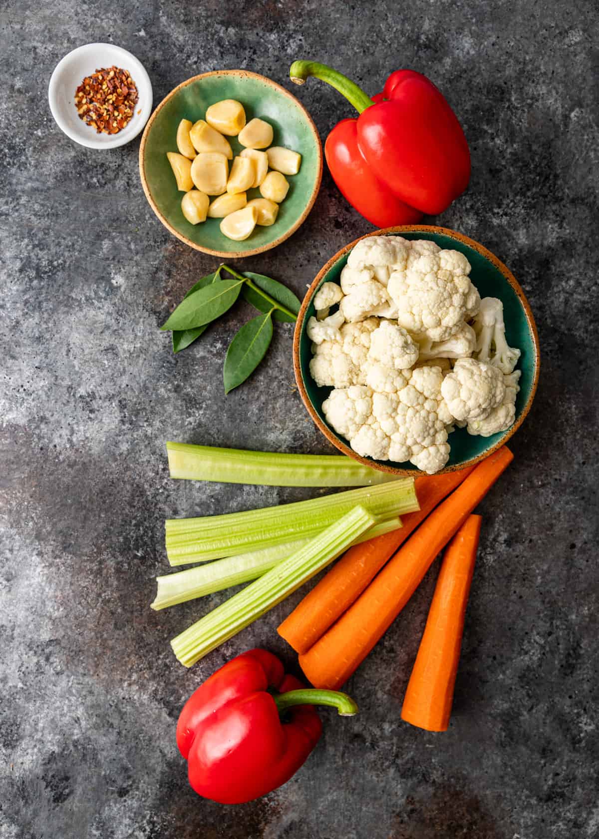 overhead: vegetable ingredients needed for giadiniera