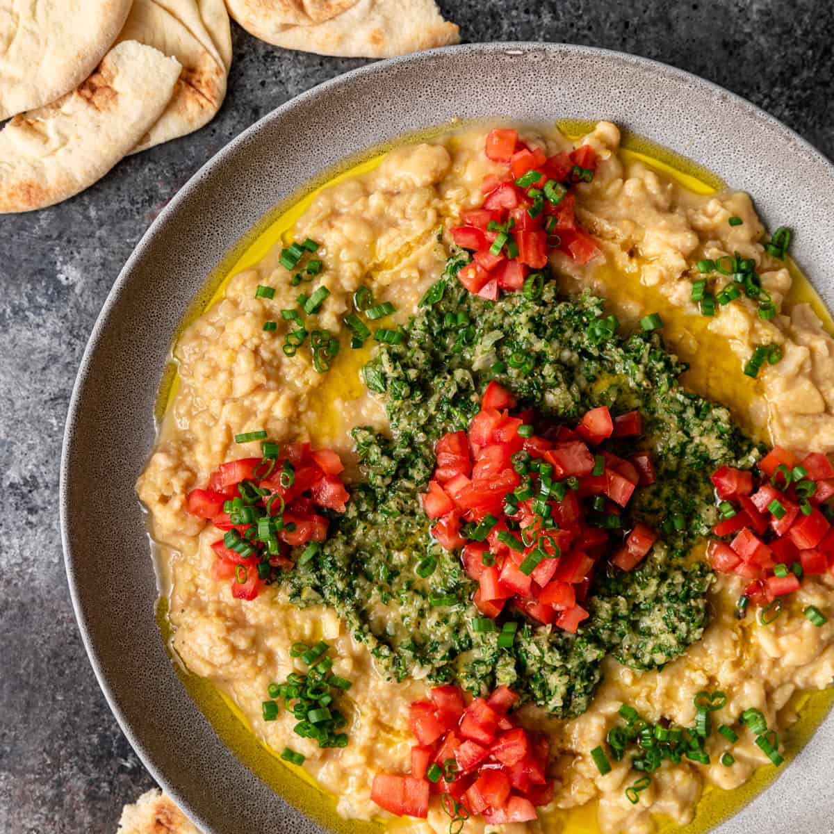 overhead: a plate of Lebanese ful medames