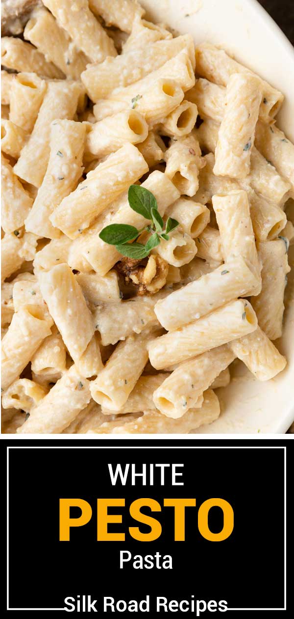 titled image (and shown): white pesto pasta