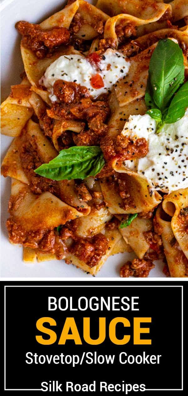 titled image (and shown): bolognese sauce stovetop/slow cooker