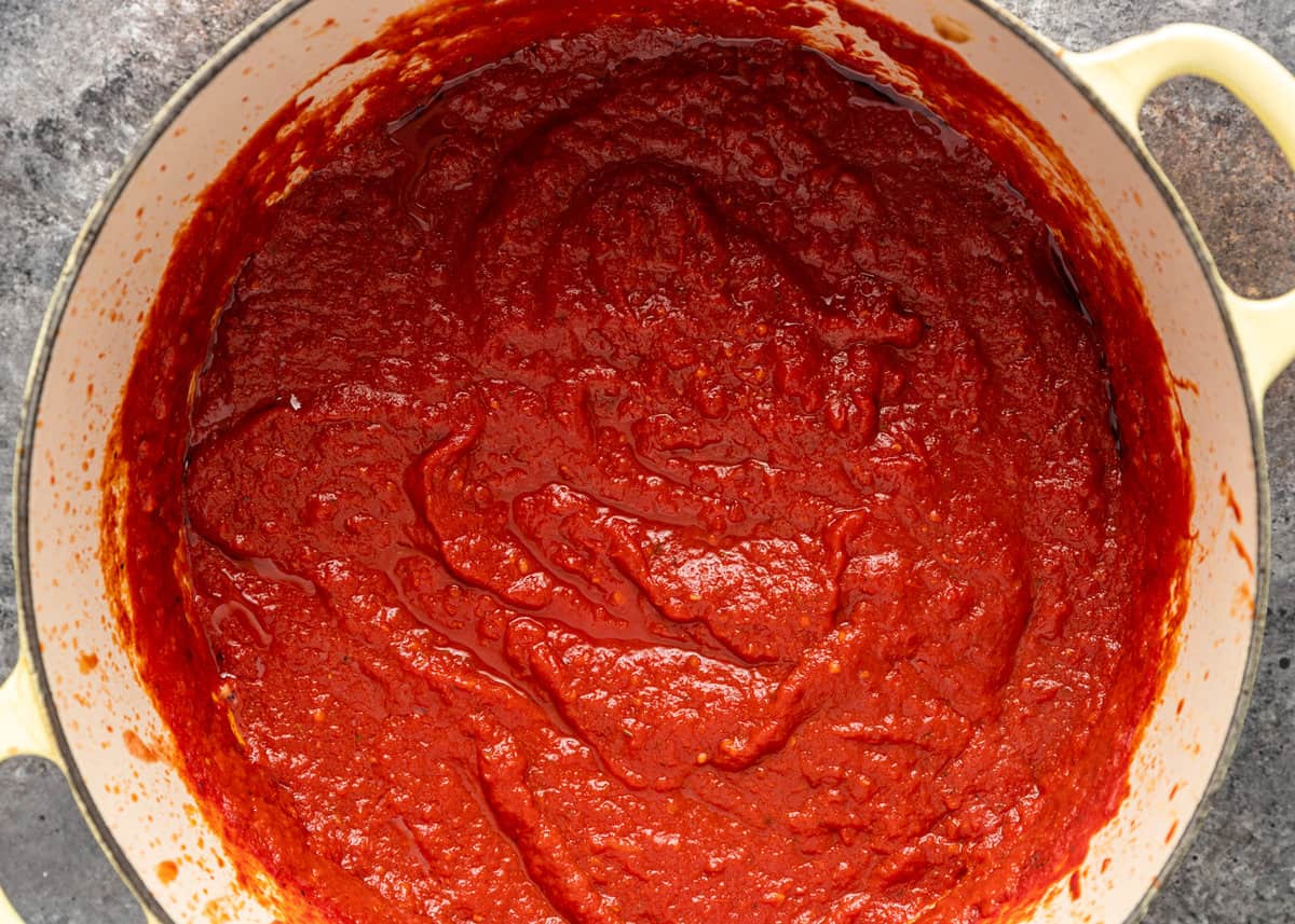 Italian red sauce in a pan