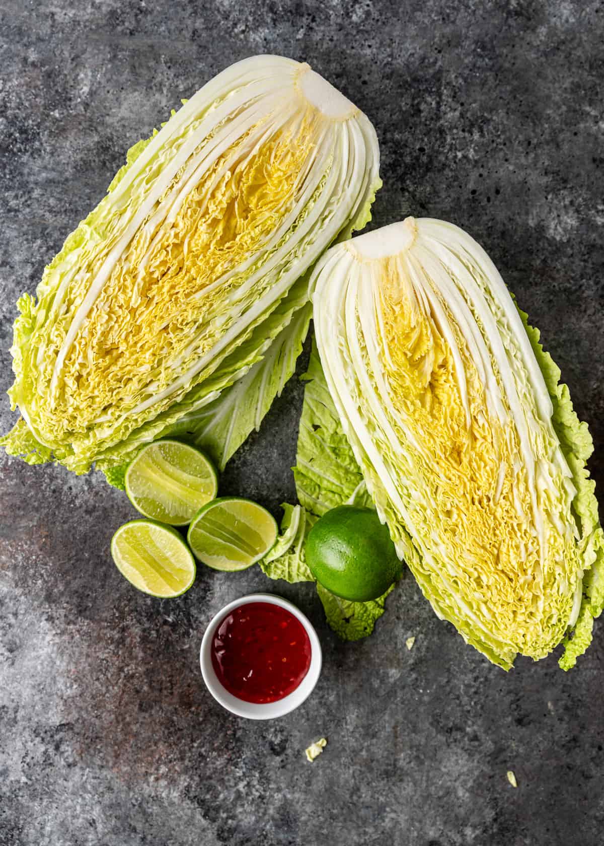 overhead: ingredients needed for this grilled cabbage recipe