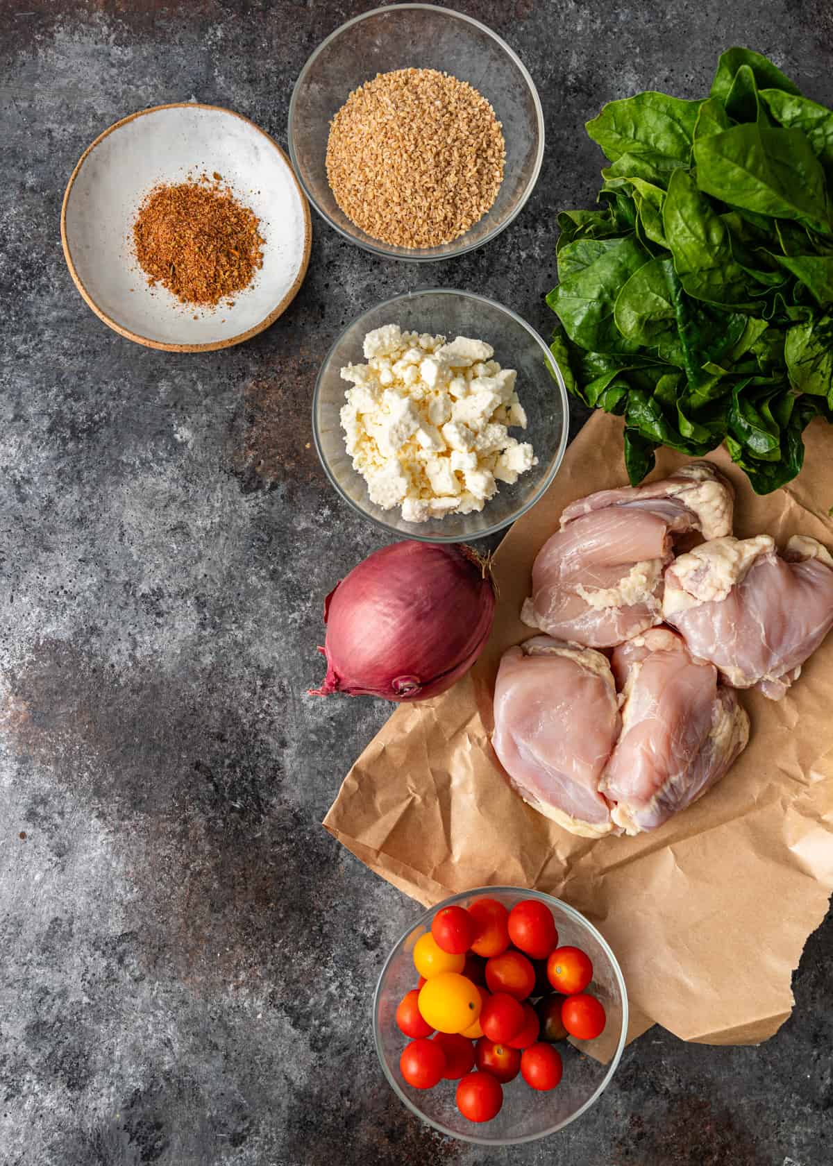 overhead: ingredients needed for Turkish chicken