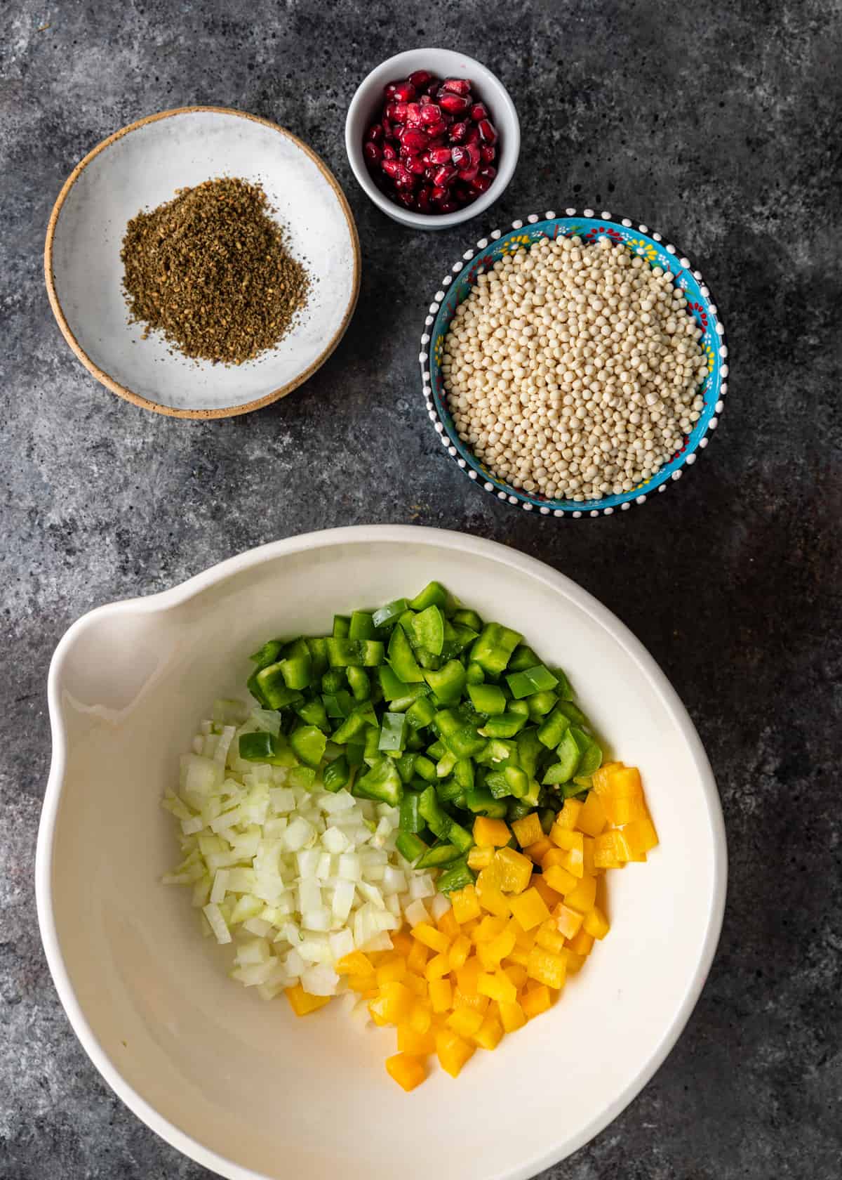 overhead: ingredients needed for zaatar couscous